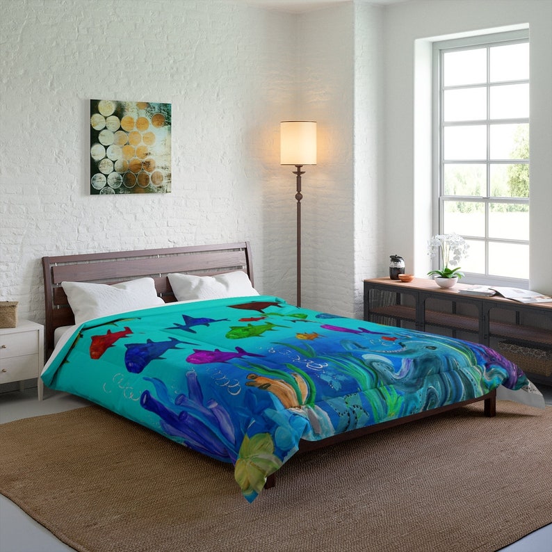 Aqua Ocean Tropical Coastal Bedding Comforter With My Art. Sea Etsy
