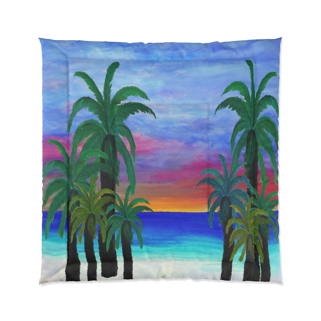 Majestätische Palmen Sonnenuntergang Strand Bettwäsche Tröster | Etsy