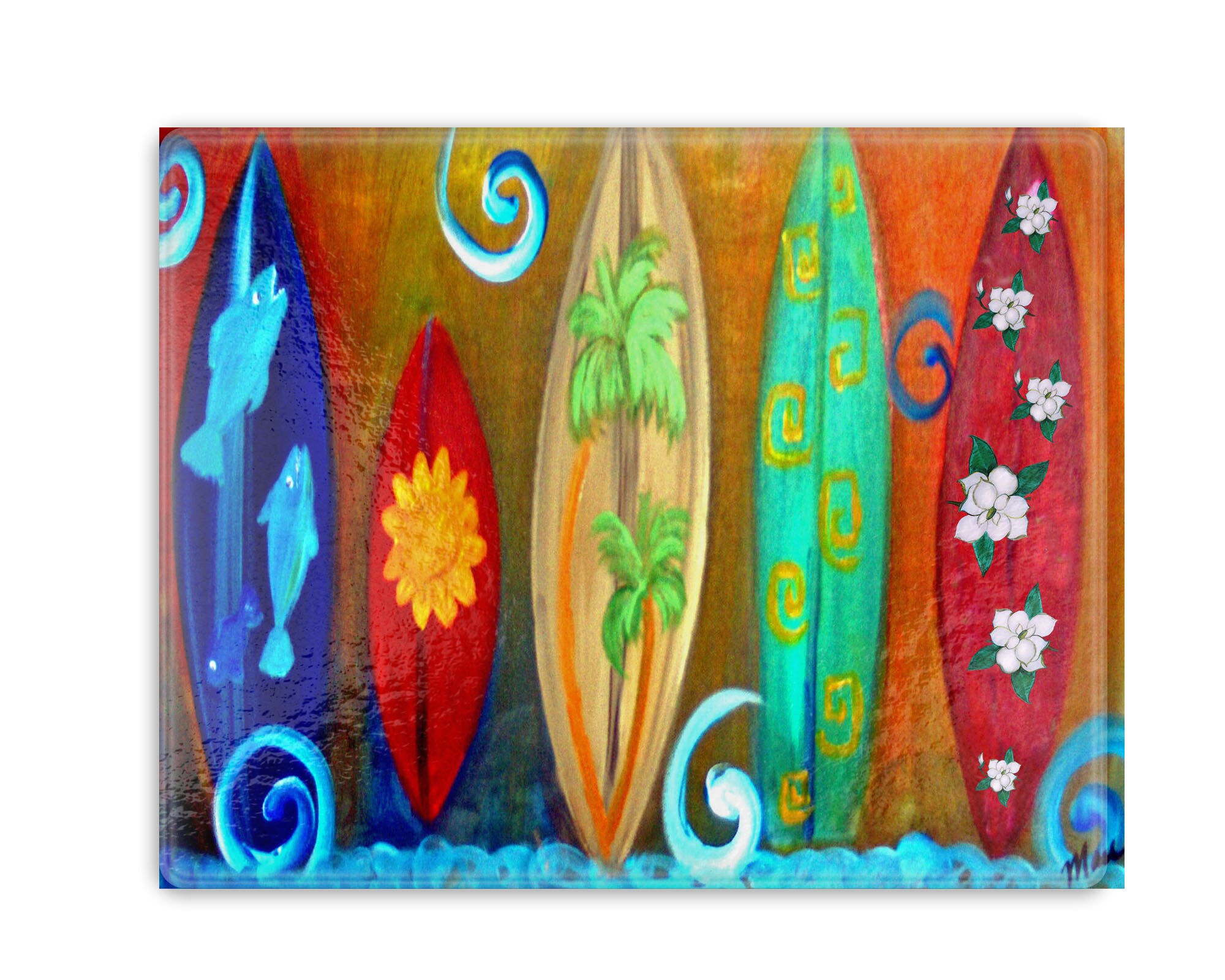 Surfboards coastal beach tropical decor from my art. | Etsy