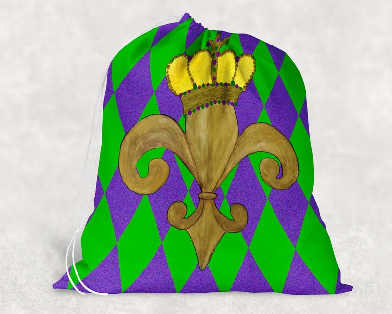 Choose from 2 sizes and several Holiday festive designs. Mardi Gras party gift tote large Santa Sacks from my art