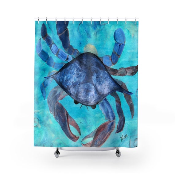 Blue Crab Coastal Home Shower Curtains From My Art Blue Crab Coastal Home Shower Curtains, Maryland Crab Shower Curtain