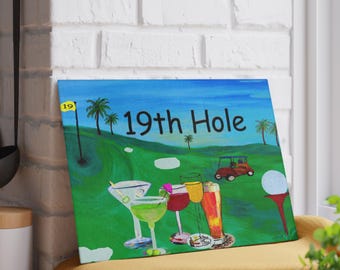 19. Loch Cocktail Golf Szene Glasschneidebrett | Bar Drink Golf Dekor