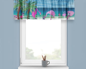 Flamingo Beach Window Valance: Tropical Bird Art, Polyester Fabric