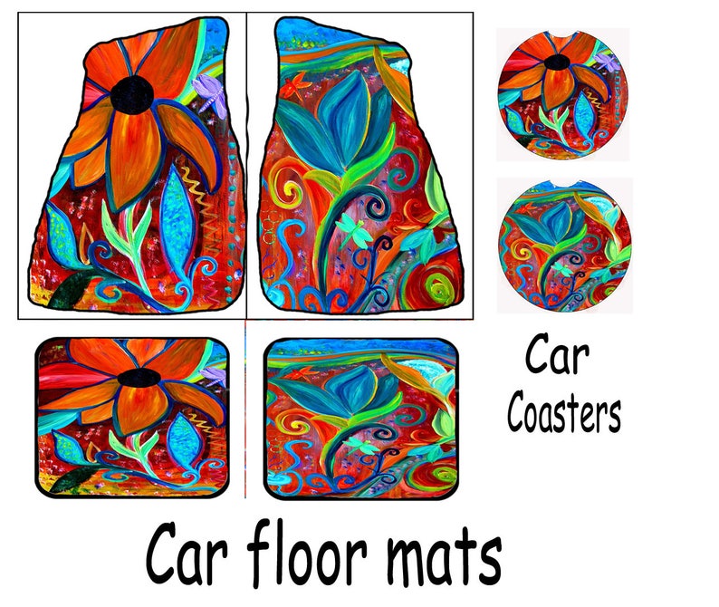 Abstract floral car mats front and rear with matching car image 1