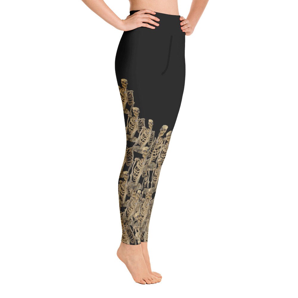 Skeleton Gothic Black High Waisted Yoga 