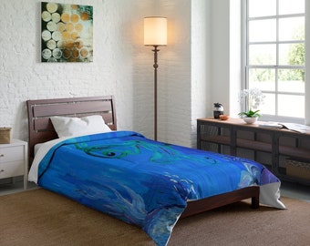 Octopus under the deep blue sea beach house bedding Comforter of my art.