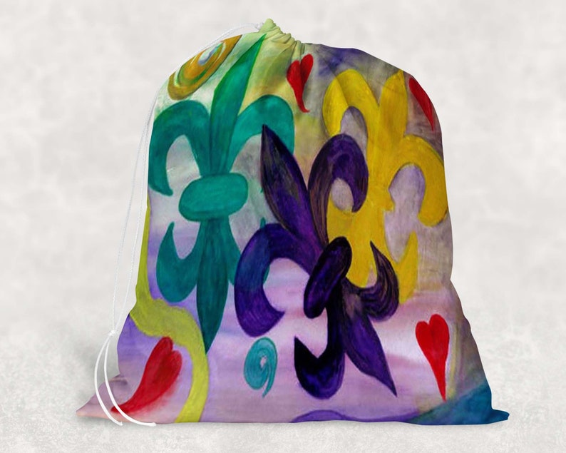 Choose from 2 sizes and several Holiday festive designs. Mardi Gras party gift tote large Santa Sacks from my art