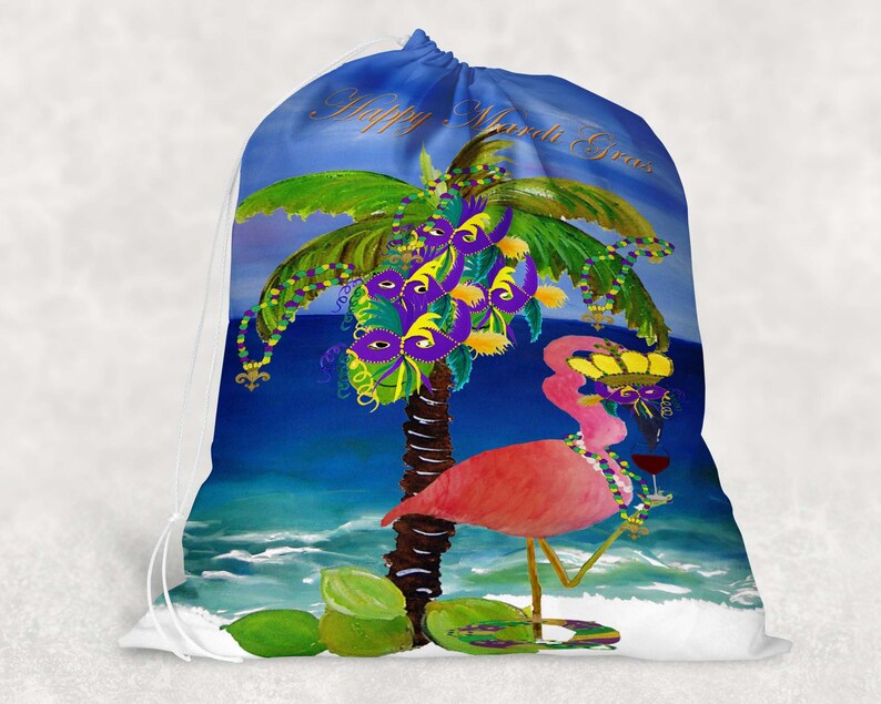 Choose from 2 sizes and several Holiday festive designs. Mardi Gras party gift tote large Santa Sacks from my art