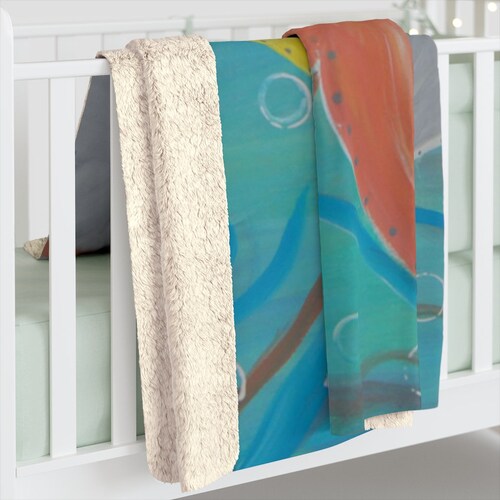 Starfish coral, teal deals and yellow coastal home Sherpa Fleece Blanket of my art.