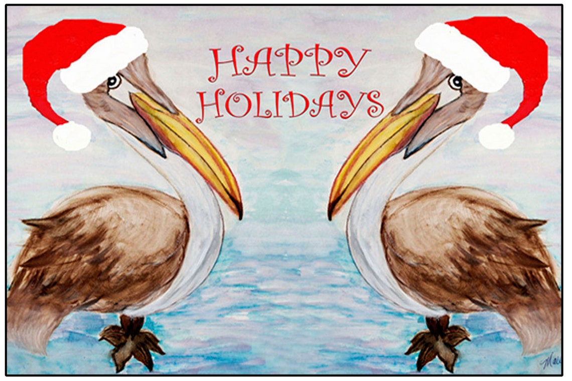 Santa Pelican in Holiday Light Christmas Coastal Indoor Etsy