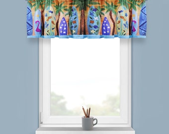 Surfboard Sunset Coastal Window Valance: Beach Home Decor