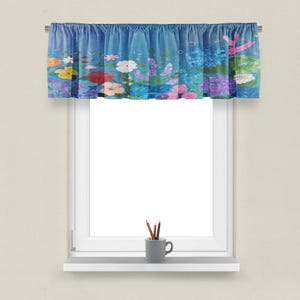 Hydrangeas garden floral home window valance from my art.Sizes 52&quot; x 15&quot; h or 72&quot; w x 15&quot; h