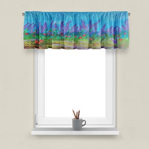 Lavendar floral coastal floral home window valance from my art.Sizes 52&quot; x 15&quot; h or 72&quot; w x 15&quot; h