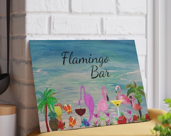 Tropische Flamingo Bar Strand Kunst Glas Schneidebrett