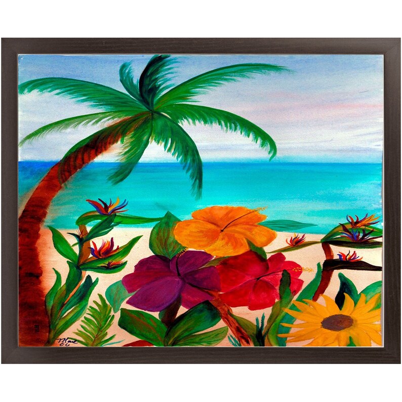 Tropical Floral Beach Wooden Framed Print From My Art Etsy