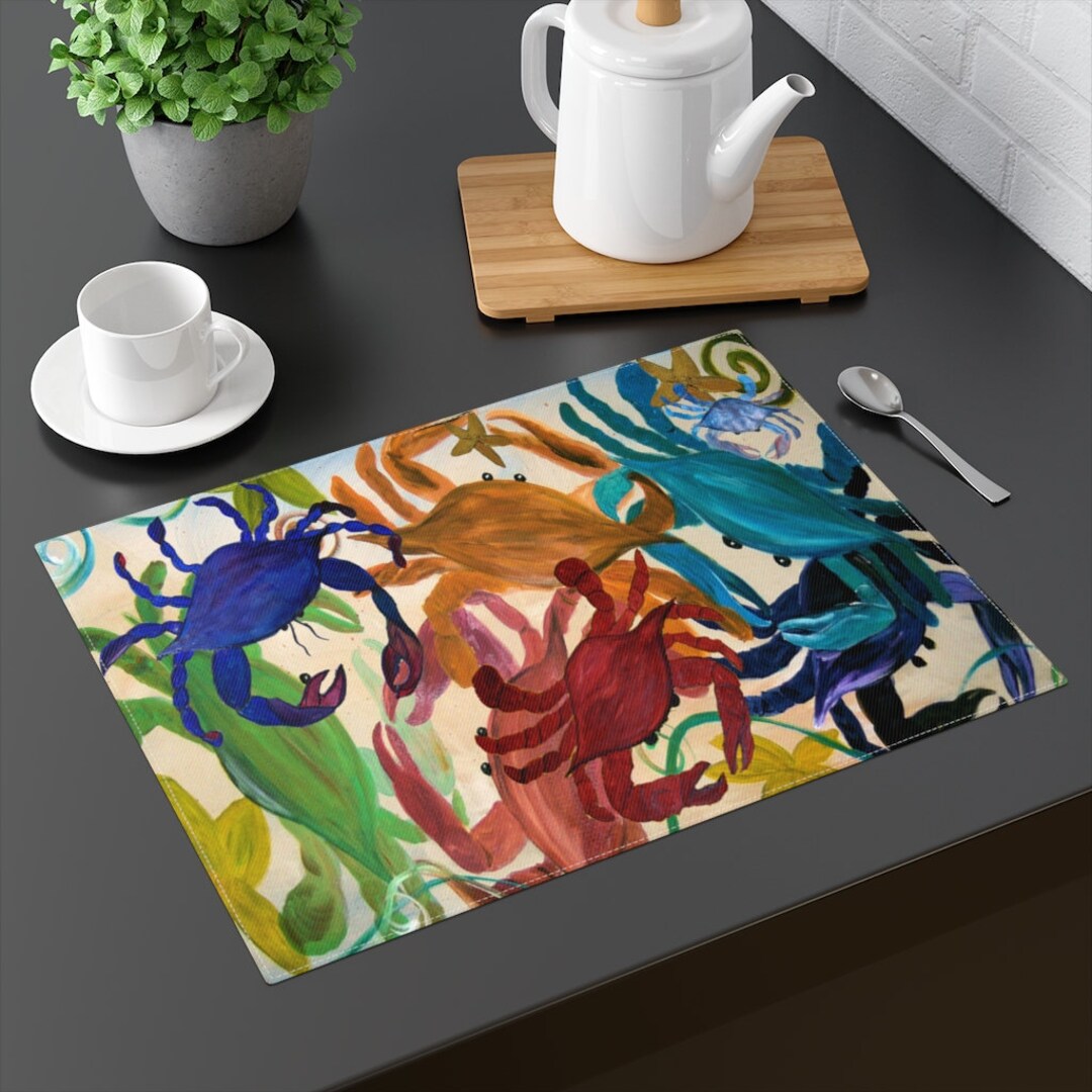 Crab Party Coastal Beach House Placemats With My Art. Etsy