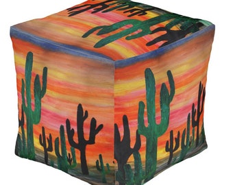 Cactus desert sunset design cube ottoman from my art