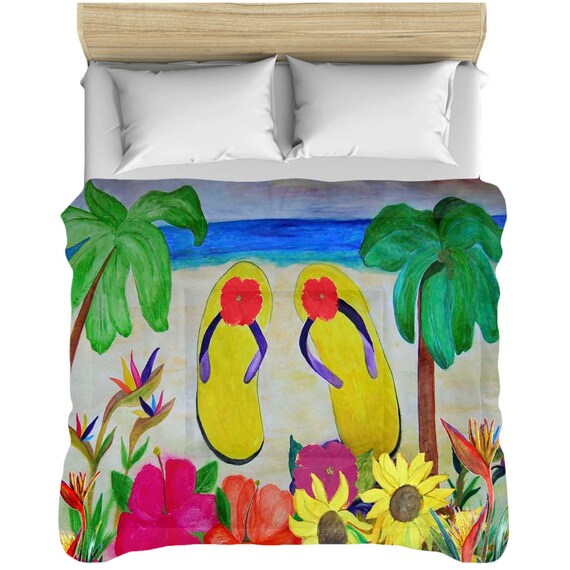 Yellow Flip Flops Coastal Beach Bedding Comforters And Duvet Etsy
