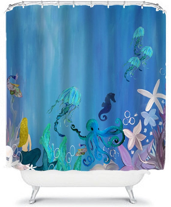 Mermaid Jellyfish And Octopus Under The Sea Shower Curtain Etsy
