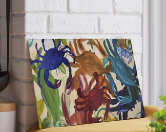 Buntes Krabben Glas Schneidebrett | "Ocean Sea Life ""Küche"" Dekor."