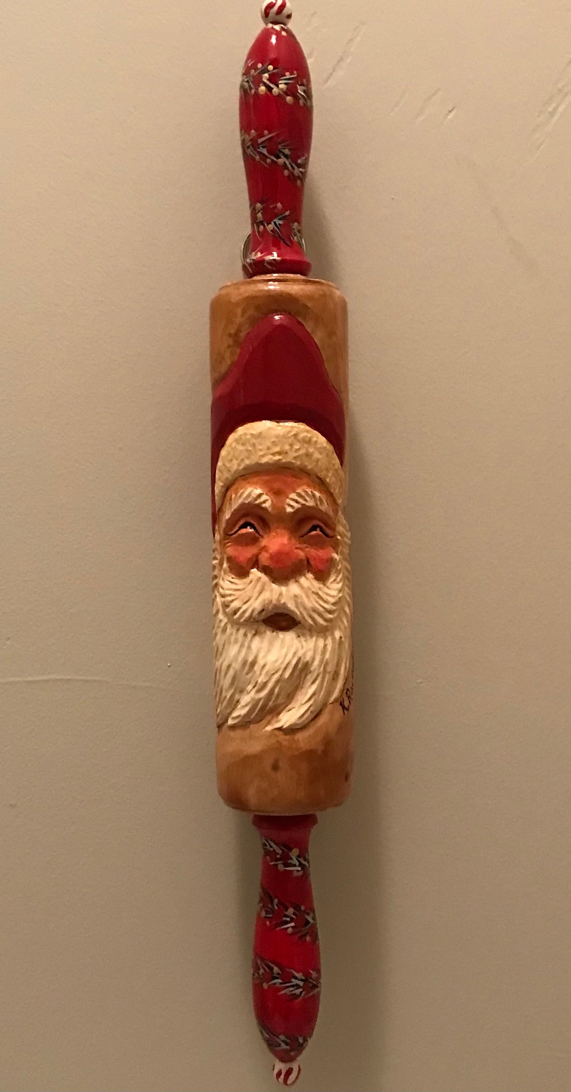 Hand carved antique rolling pin Santa Etsy