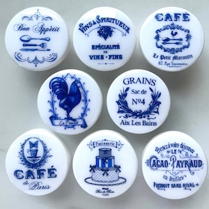 NOUVEAU ! Boutons de tiroir vintage bleu marine, Paris France, chalet shabby chic, cuisine provinciale française finie blanche, l'ensemble café