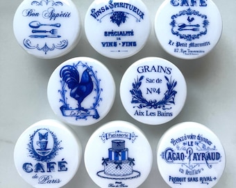 NOUVEAU ! Boutons de tiroir vintage bleu marine, Paris France, chalet shabby chic, cuisine provinciale française finie blanche, l'ensemble café