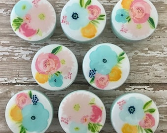 FLORAL FIELDS BABY Kids Knobs m2m Cloud Island Bedding Nursery Room drawer pull decor floral teal mint