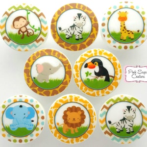 JUNGLE KNOBS BOY Blue Chevron bedding Kids Nursery drawer pulls ... elephant giraffe monkey lion tiger