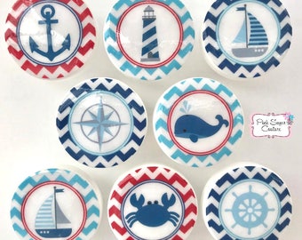 NAUTICAL KNOBS CHEVRON Drawer Pull Harper Sail Away Regatta Jackson Kids Nursery Room  Decor boys sailboat sea ocean  So Cute!