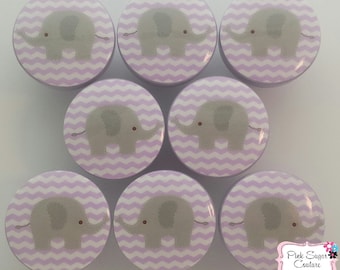 Elephant knobs LAVENDER chevron with gray grey M2M Kids Nursery Room bedding drawer pulls dots ... so cute