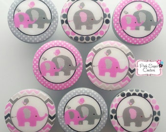 Elephant knobs pink gray grey M2M Kids Nursery Room bedding drawer pulls dots ... so cute