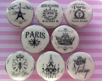 NOUVELLES poignées de tiroirs vintage Paris France Cottage shabby chic provincial français blanc restauré commode lustre couronne tour Eiffel