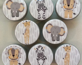 JUNGLE SAFARI KNOBS gray tan bedding Kids Nursery drawer pulls ... elephant giraffe lion zebra