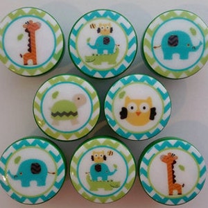 JUNGLE STACK Safari Handmade Knobs m2m Circo Kids Nursery TEAL blue green drawer pull kids decor elephant owl giraffe alligator turtle