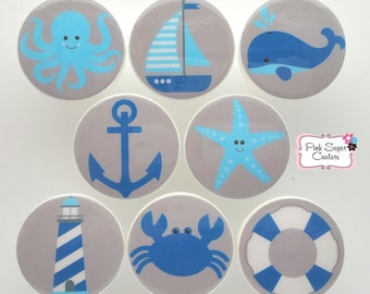 GRAY BLUE Navy NAUTICAL Knobs Drawer Pull Sea Kids Kids Nursery Room Decor boys sea ocean ~ So Cute!