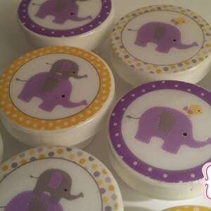 Elephant knobs lavender yellow gray grey M2M Kids Nursery Roombedding drawer pulls dots ... so cute image 2