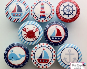 NAUTICAL Knobs Handmade Drawer Pull Harper Sail Away Regatta Jackson Kids Nursery Room  Decor boys sailboat sea ocean  SO CUTE