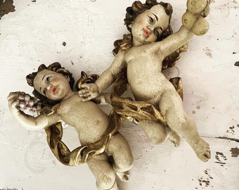 Antique Cherubs, Putti, hand carved, wooden.