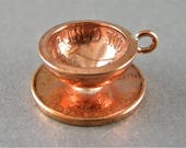 MINIATURE TEA CUP with Saucer, Handmade, quot Penny For Your Thoughts quot Penny Creation Designs, Stand alone Sculpture or Great Charm, Pendant