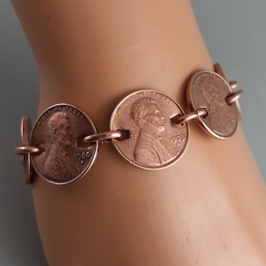 COPPER PENNY BRACELET, Handmade, Rustic Coin Bracelet, Copper Penny Bracelet, Penny Coin Jewelry, Lincoln Penny Bracelet, Solid Copper Clasp