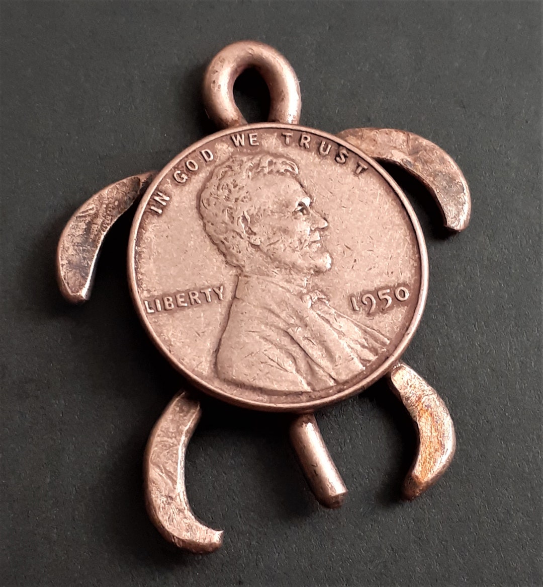 PENDANT SEA TURTLE, Handmade, Copper Penny Sea Turtle, Turtle Sculpture