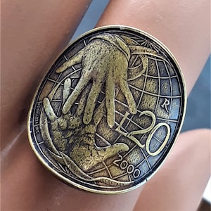 RING, SOLIDARITY COIN, Authentic San Marino 20 Lire, Handmade, Authentic Coin Rings, Mixed Metal Jewelry, Antique Coin Rings, Sterling Band
