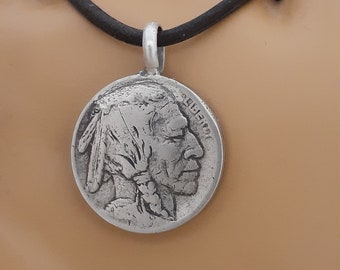 PENDANT, INDIAN HEAD Revisable Coin Pendant, Authentic Buffalo and Indian Head Nickel, Bi Metal Jewelry, Coin Jewelry, Indian Head Nickel