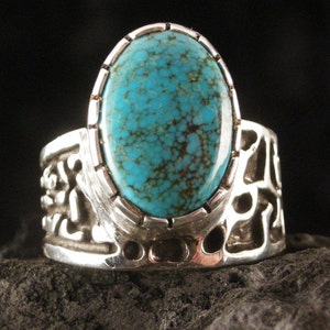 RING, STERLING SILVER,Beautiful Blue Turquoise, Brown Matrix, 12 x 18 mm Bezel set, ooak, Size 12 1/2, weight is 10.88 dwt. Free Shipping