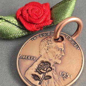 STAMPED PENNY PENDANT, Memorabilia, Cat Collectables, Kitty Charm, Rose, Copper Jewelry, Minimalist, State, Country Western, Gift for Her