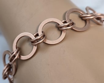 BRACELET, UNIQUE COPPER, Handmade, Copper Link Bracelet, Copper Jewelry, Adjustable Copper Bracelet, Anniversary Gift, Copper Link, Satin