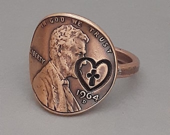 RING, CURVED PENNY, Wheat Back Penny or Lincoln Memorial Penny Rings,  Copper Band Rings, Lucky Curved Copper Penny, Custom made, 1982-Older