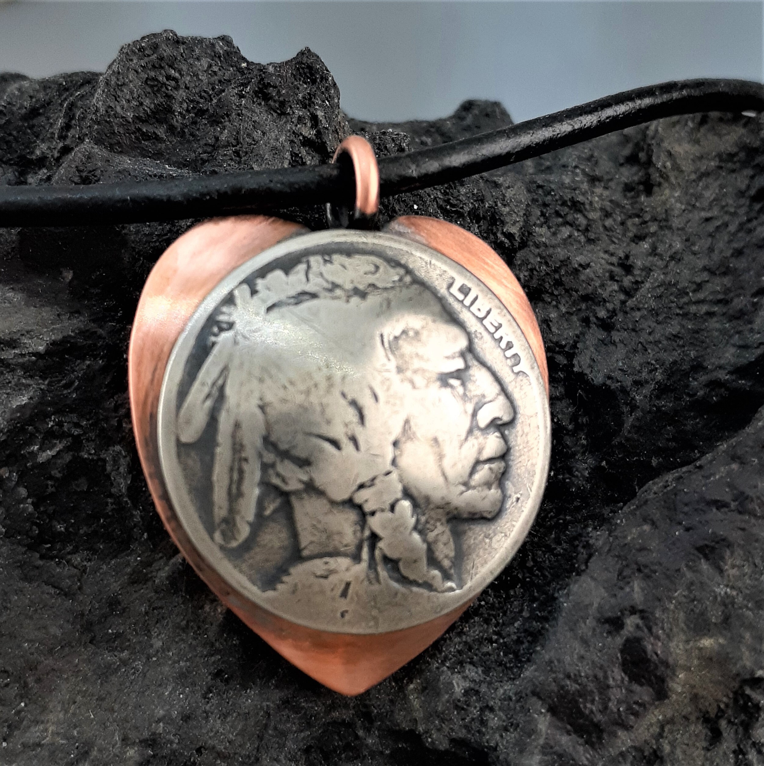 PENDANT,INDIAN HEAD, Authentic Indian Head Nickel, Mixed Metal