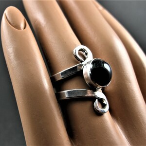 RING,STERLING,OOAK,Handmade,Antique Sterling Silver Fork,Elegant Statement Ring,10mm Round Black Onyx Cabochon, High Shine Polished, 7.9 g